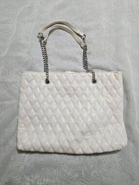 ASOS Off White Quilted Patent Leather Tote Handbag Shoulder Bag Purse